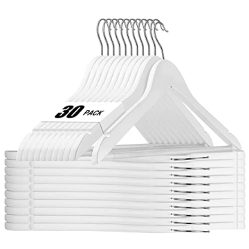 HOUSE DAY White Wooden Hangers 30 Pack with Smooth Finish and Heavy Duty Design