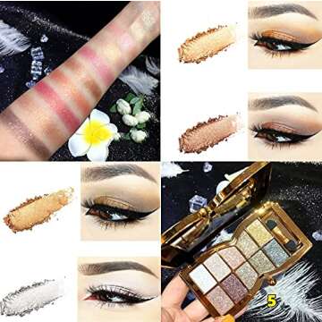 Bernecy Glitter Eyeshadow Palette,10 Colors Sparkle Shimmer Eye Shadow Highly Pigmented Long Lasting Makeup Set Gold (Type 5), Small
