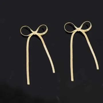 Gold Bow Earrings Trendy Rhinestone Dangle Jewelry