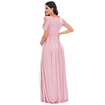 ZIUMUDY Maternity Off Shoulder V Neck Wraped Photography Photoshoot Dress Maxi Baby Shower Dress (X-Large, Pink)