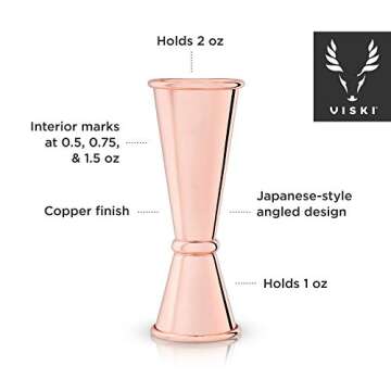 Viski Japanese Style Double Jigger for Cocktails, Bar Kit Essential, 1oz and 2oz with Interior Measu...