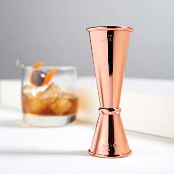 Viski Japanese Style Double Jigger for Cocktails, Bar Kit Essential, 1oz and 2oz with Interior Measurements, Rose Copper