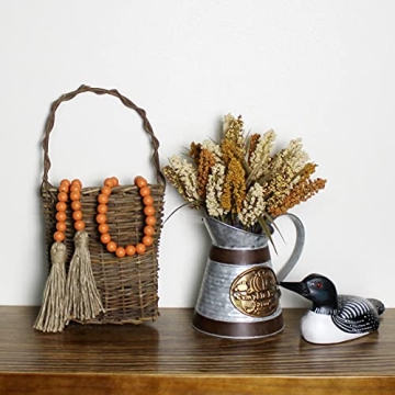 CVHOMEDECO. Wood Beads Garland with Tassels Farmhouse Rustic Wooden Prayer Bead String Wall Hanging Accent for Home Festival Decor. Orange