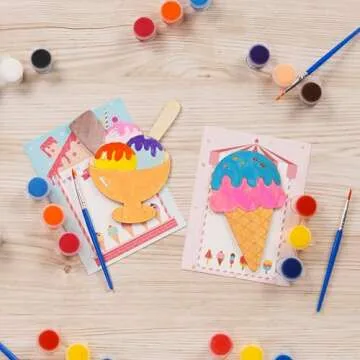 Ice Cream Party Favors - 12 PCS Ice Cream Craft Kits for Kids - Ice Cream Wooden Painting Kit with Bubble Wand - Two Sweet Birthday Party Supplies Valentines Goodie Bags Gifts Prizes Girls Boys