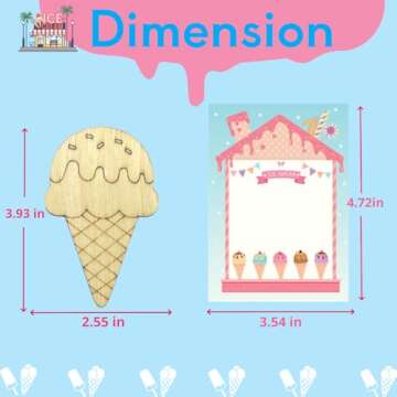 Ice Cream Party Favors - 12 PCS Ice Cream Craft Kits for Kids - Ice Cream Wooden Painting Kit with Bubble Wand - Two Sweet Birthday Party Supplies Valentines Goodie Bags Gifts Prizes Girls Boys