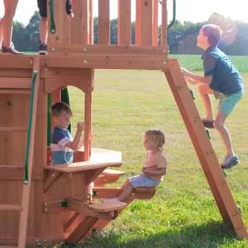 Woodland Cedar Wood Swing Set with Slide & Clubhouse