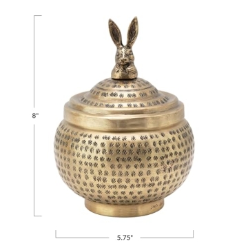 Brass Round Container with Rabbit Finial - Unique Decor
