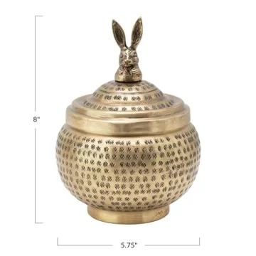Brass Round Container with Rabbit Finial - Unique Decor