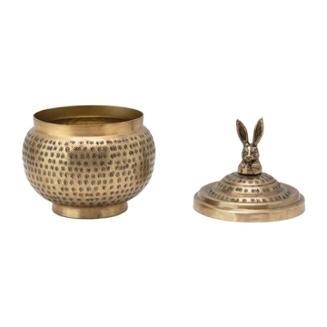 Brass Round Container with Rabbit Finial - Unique Decor