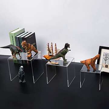 HIIMIEI Clear Acrylic Display Risers 2 Sets, 3-Tier Risers Stands Showcase for Amiibo Funko Pop Figures, Dessert, Jewelry-5"x6"x7"