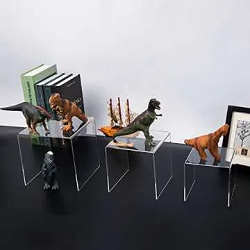 HIIMIEI Clear Acrylic Display Risers 2 Sets, 3-Tier Risers Stands Showcase for Amiibo Funko Pop Figures, Dessert, Jewelry-5"x6"x7"