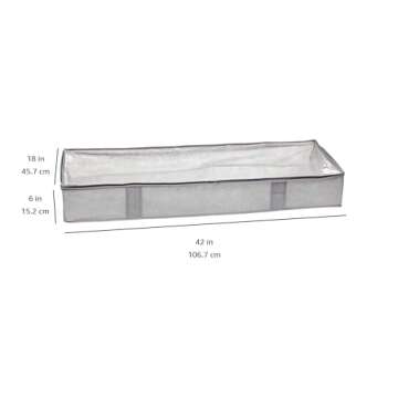 Amazon Basics Under Bed Fabric Zipper Blanket Storage Container Bags with Window and Handles, 2-Pack, 18 x 42 x 6 Inches, Gray