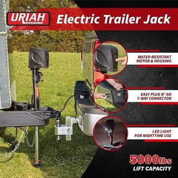 Uriah Products DC Electric Trailer Jack with 7-Way Connector, 12V, 5000 lb Lift Capacity