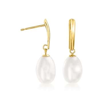 Ross-Simons 8.5-9mm Cultured Pearl Drop Earrings in 14kt Yellow Gold