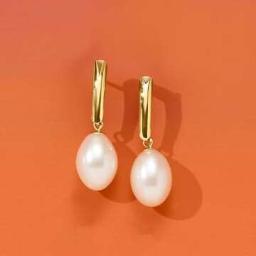 Ross-Simons 8.5-9mm Cultured Pearl Drop Earrings in 14kt Yellow Gold