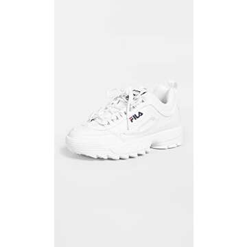 Fila Women's Disruptor II Premium Comfortable Sneakers, White/Navy/Red, 5