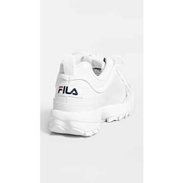 Fila Women's Disruptor II Premium Comfortable Sneakers, White/Navy/Red, 5