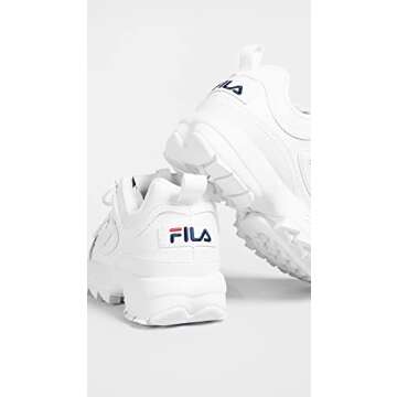 Fila Women's Disruptor II Premium Comfortable Sneakers, White/Navy/Red, 5