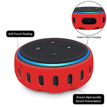 Silicone Case for Echo Dot 3rd Generation, Smart Speaker Cover Protective Sleeve Holder Stand Light Weight Soft Shockproof Cases Accessories Protector-Red