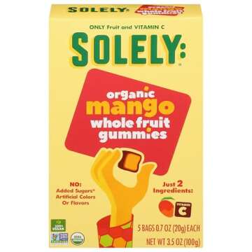 SOLELY Organic Mango Whole Fruit Gummies: Deliciously Healthy Snacks with No Added Sugars!