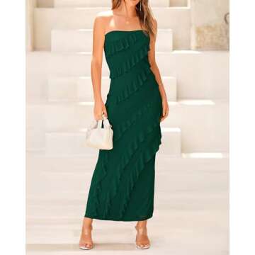 BTFBM Casual Womens Dresses 2024 Stylish Solid Color Sleeveless Tight Ruffle Midi Dress Cocktail Dre...