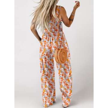 Dokotoo Womens Casual Loose Overalls One Piece Sleeveless Jumpsuits for Women Stretchy Wide Leg Long Pant Rompers Jumpsuit with Pockets Printed 2025 Fashion Small Orange