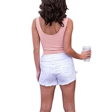 INFITTY Summer Basic Sexy Ribbed Tank Top Scoop Neck Club Button Down Tank Bodysuit Pink Purple Medium