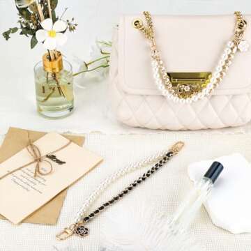 2Pcs Bag Extender Chain Metal Pearl Double Purse Strap Extenders for Handbags Crossbody Bag Gold Pur...