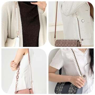 2Pcs Bag Extender Chain Metal Pearl Double Purse Strap Extenders for Handbags Crossbody Bag Gold Purse Extender Chain Purse Strap Replacement Black White Purse Accessories Bag Charms Mobile Phone Case