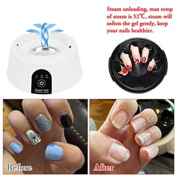 Gel Nail Polish Remover Steam Nail Remover Machine Set, Portable Nail Steamer Steam Off Gel Polish Remover Machine for Nail Polish,Electric Acetone Steamer Finger Nail Remover with Nail Cleaner Pusher