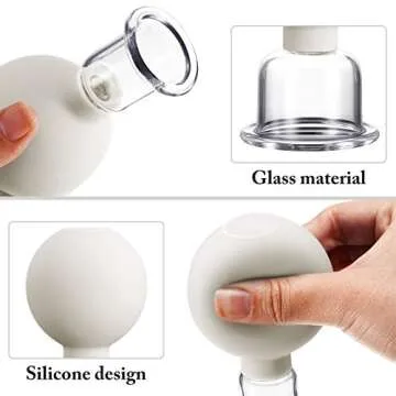 4 Pieces Glass Cupping Set Glass Silicone Cupping Cups Massage Vacuum Suction Cupping Cups for Body Face Leg Arm Back Shoulder Muscle and Joint Pain (White)