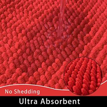 Eanpet Chenille Bath Mat Non-Slip Microfiber Floor Mat Baby Bath Mat for Kids Ultra Soft Washable Bathroom Dry Fast Water Absorbent Shower Mat Area Rug (15.7" x 23.6", Red)