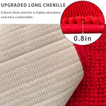 Eanpet Chenille Bath Mat Non-Slip Microfiber Floor Mat Baby Bath Mat for Kids Ultra Soft Washable Bathroom Dry Fast Water Absorbent Shower Mat Area Rug (15.7" x 23.6", Red)