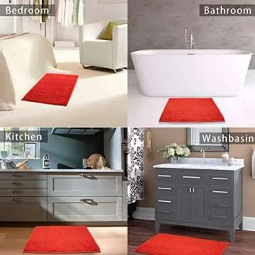 Eanpet Chenille Bath Mat Non-Slip Microfiber Floor Mat Baby Bath Mat for Kids Ultra Soft Washable Bathroom Dry Fast Water Absorbent Shower Mat Area Rug (15.7" x 23.6", Red)