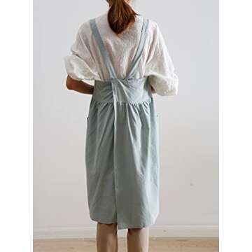 NewPrime Cotton Linen Apron For Women, Cute Japanese Pinafore Apron Baking Cooking Gardening (Sky Bl...