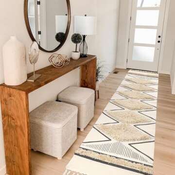 LEEVAN Boho Runner Rug - Tufted Geometric Hallway Design