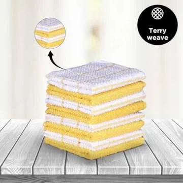 AMOUR INFINI Dish Cloths Set of 8 – Highly Absorbent, Super Soft Multi-Purpose 12x12 Inch Terry Cotton Dishcloth for Kitchen Cleaning, Drying Dishes, Wiping (Yellow)