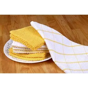 AMOUR INFINI Dish Cloths Set of 8 – Highly Absorbent, Super Soft Multi-Purpose 12x12 Inch Terry Cotton Dishcloth for Kitchen Cleaning, Drying Dishes, Wiping (Yellow)
