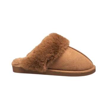 Nine West Scuff Slippers For Women, Extra Soft & Comfortable Winter House Shoes, Tan, Medium 7-8