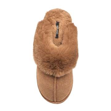 Nine West Scuff Slippers For Women, Extra Soft & Comfortable Winter House Shoes, Tan, Medium 7-8