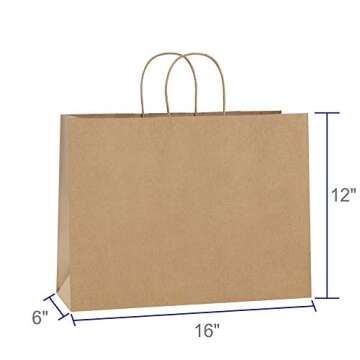 BagDream 16x6x12 Inches 50Pcs Kraft Paper Bags with Handles Bulk Brown Paper Shopping Bags Grocery B...