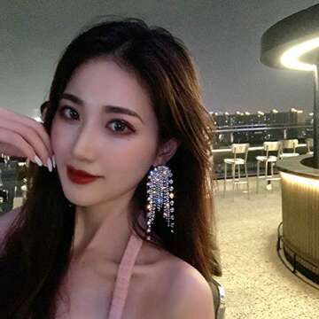 Xerling Long Tassel Rhinestones Earrings Bridal Chandelier Drop Dangle Earrings Sparkly Crystal Fringe Earrings for Wedding Prom