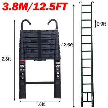 Telescoping Ladder 12FT Extension Ladder with 2 Detachable Roof Ladder Hooks 2.8", Collapsible Ladders for Home, Aluminum Telescopic Extendable Ladder Rv Ladder Loft Ladder, Max 330 Lb Capacity, EN131