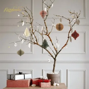 NICROLANDEE Christmas Party Decorations - 6 PCS 3D Mini Glitter Edge Paper Honeycomb Lantern Green, Red, Brown, Ivory, Gray Hanging Ornaments for Christmas Tree Décor, New Years Party, Home Decor