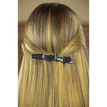 HH&LL 12pcs Hair clips for Styling – Wide Teeth & Double-Hinged Design – Alligator Styling Sectioning Clips of Professional Hair Salon Quality (Black without Logo)