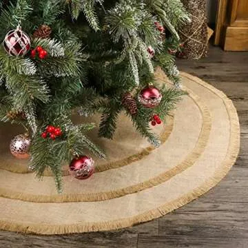 Ivenf Christmas Tree Skirt, 48 inches Natural Burlap Jute Plain with Tassels, Rustic Xmas Holiday Decoration…