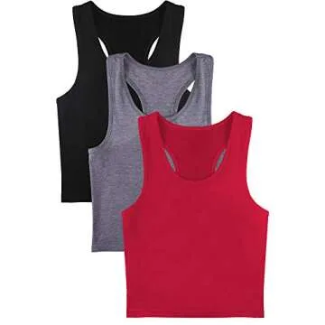 Boao 3 Pieces Crop Tops for Women, Workout Tops Basic Cropped Tank Tops Sleeveless Racerback Sports Gym Crop Tank for Teen Girls (Black, Dark Grey, Red, Small)