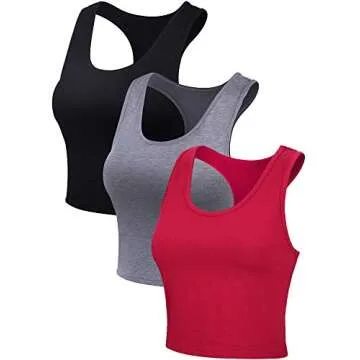Boao 3 Pieces Crop Tops for Women, Workout Tops Basic Cropped Tank Tops Sleeveless Racerback Sports Gym Crop Tank for Teen Girls (Black, Dark Grey, Red, Small)