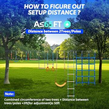 FAHKNS Ninja Warrior Obstacle Course for Kids, 65 FT Durable Slackline with 11 Obstacles-Swings, Monkey Bars, Arm Trainers and More, Weatherproof Outdoor Obstacle Course for Backyard,3+ Years Old