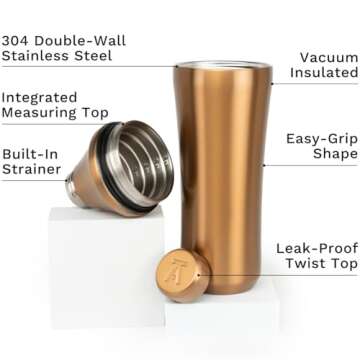 Elevated Craft Hybrid Cocktail Shaker - Premium Vacuum Insulated Stainless Steel Copper Cocktail Sha...